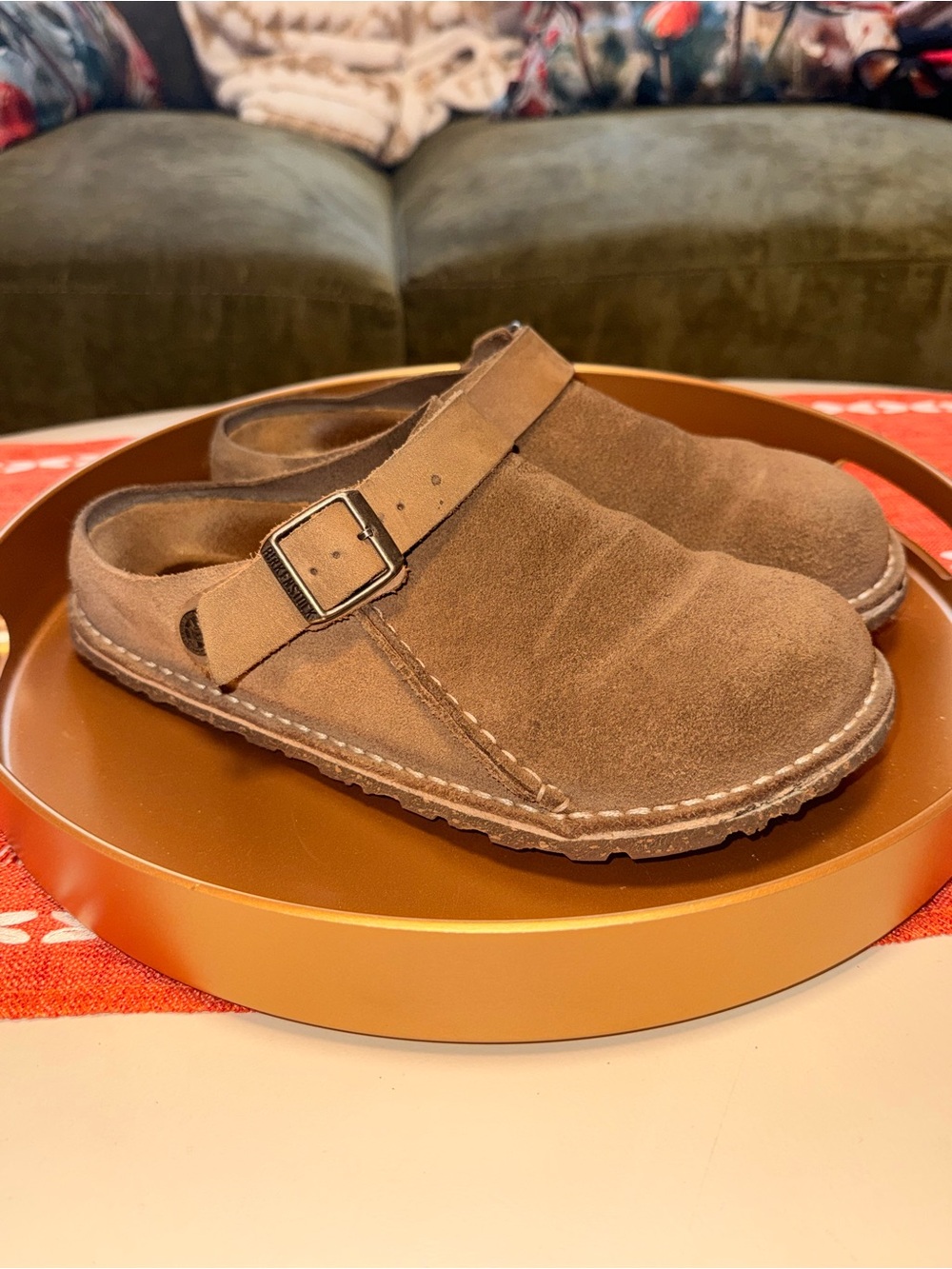 Birkenstock Suede Slip-On Clog with Buckle - Brown
